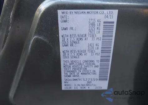 2015 Infiniti Qx60 from USA, damaged, VIN 5N1AL0MM7FC527559